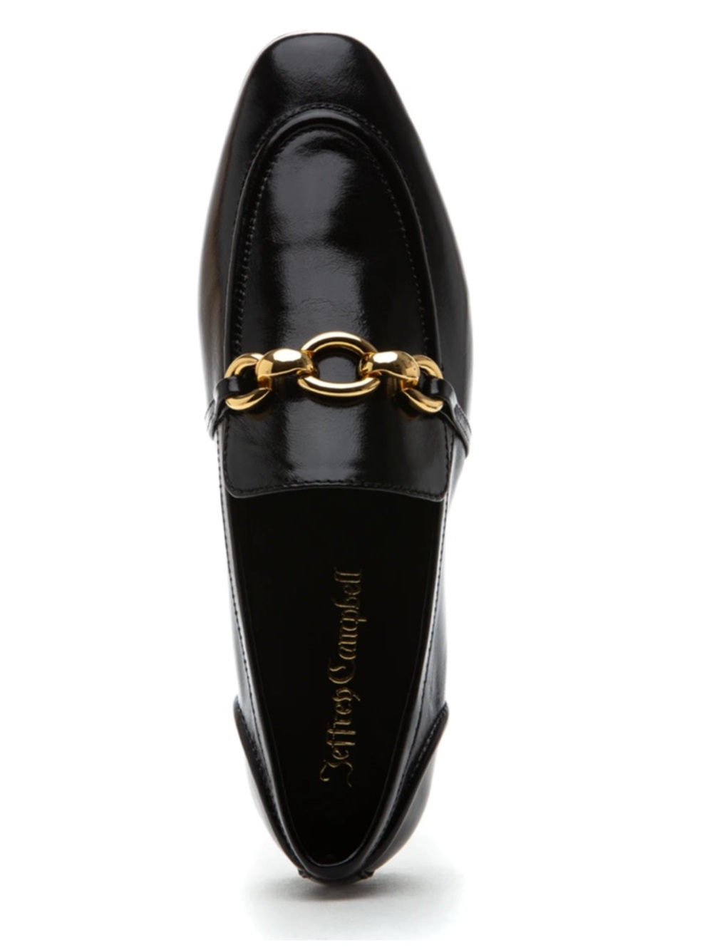 Black Jeffrey Campbell Patent Leather Loafer with Gold Chain 7.5